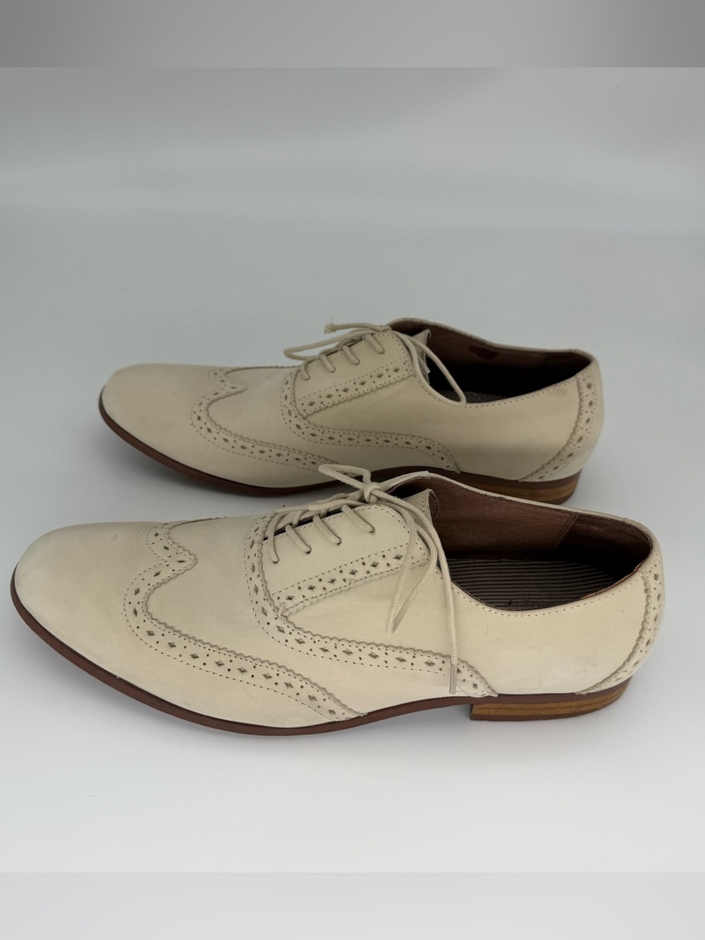 Original Penguin Wing Leather Wingtip Brogue Oxford Shoes Off White Beige 11.5